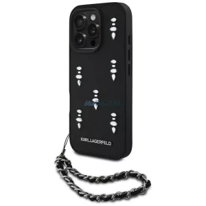 Karl Lagerfeld Saffiano Crystals tok lánccal iPhone 16 Pro, fekete