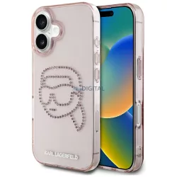   Karl Lagerfeld IML Rhinestones Karl Head tok iPhone 16 – rózsaszín