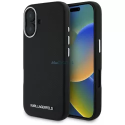   Karl Lagerfeld Saffiano teljes burkolatú, hosszúkás, fém logós MagSafe tok iPhone 16, fekete