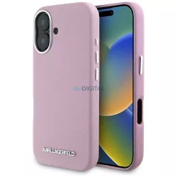   Karl Lagerfeld Saffiano teljes burkolatú, hosszúkás, fém logós MagSafe tok iPhone 16, rózsaszín