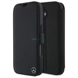   Mercedes MEBKP16S23RBGVK Leather Wood Imitation könyvtok iPhone 16 - fekete