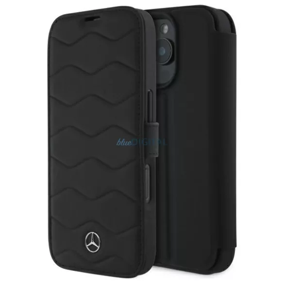 Mercedes MEBKP16X23RWRSK MB Waves Leather könyvtok iPhone 16 Pro MAX - fekete