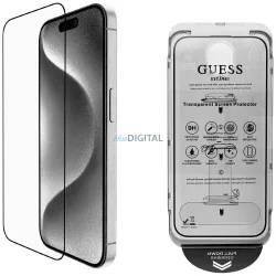   2 az 1-ben Guess BP strasszos képernyő- és kameraobjektív-védőüveg szett iPhone 16 Pro Max, ezüst színben