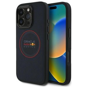 Red Bull RBHMP16L24PUILVR Leather Red Ring MagSafe-kompatibilis tok iPhone 16 Pro - sötétkék