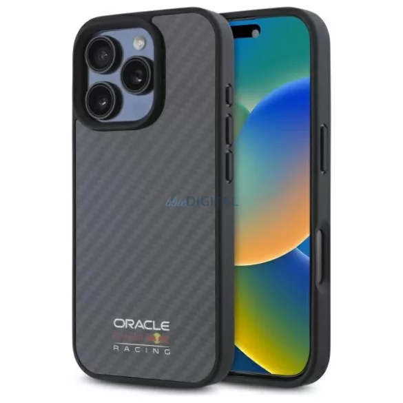 Red Bull RBHMP16X24CFILSK Carbon Fiber Shiny Logo MagSafe-kompatibilis tok iPhone 16 Pro Max - fekete