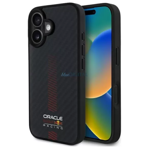 Red Bull RBHMP16M24CFGSMK Carbon Fiber Power Bar MagSafe-kompatibilis tok iPhone 16 Plus - fekete