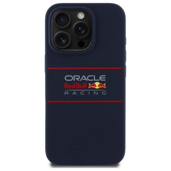 Red Bull RBHMP15L24SIHSRV Silicone Horizontal Logo MagSafe-kompatibilis tok iPhone 15 Pro - sötétkék