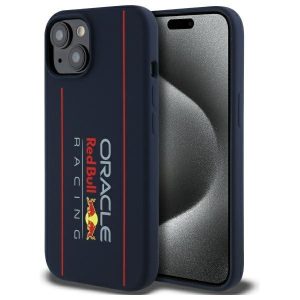 Red Bull RBHMP15S24SIOLRV Silicone Vertical Logo MagSafe-kompatibilis tok iPhone 15 - sötétkék