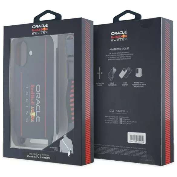 Red Bull RBHMP16S24SISOLRV iPhone 16 6.1" keménytok szilikon pánt és függőleges logó MagSafe navy