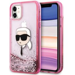   Karl Lagerfeld KLHCN61LNKHCP Glitter Karl Head keménytok iPhone 11 - rózsaszín