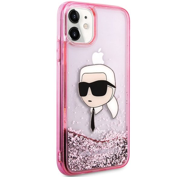 Karl Lagerfeld KLHCN61LNKHCP Glitter Karl Head keménytok iPhone 11/ XR - rózsaszín