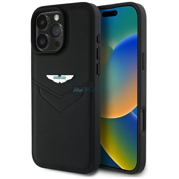 Aston Martin ASHCP16LPVIK HC Leather Victory Design tok iPhone 16 Pro - fekete