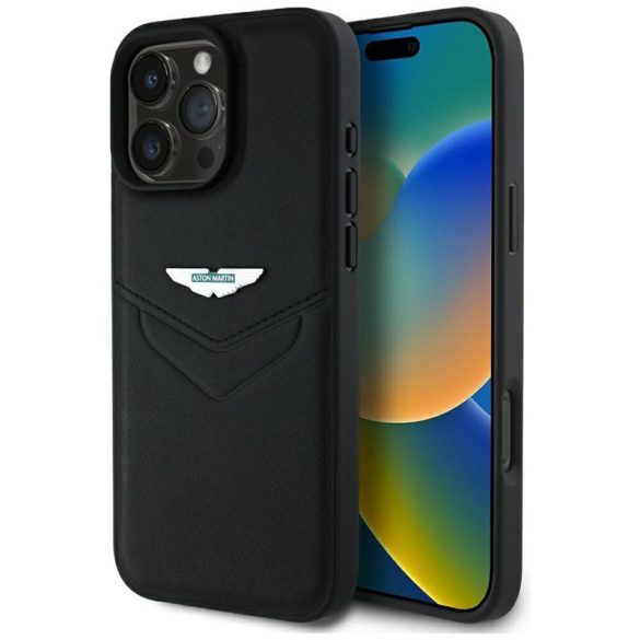 Aston Martin ASHCP16XPVIK HC Leather Victory Design tok iPhone 16 Pro Max - fekete