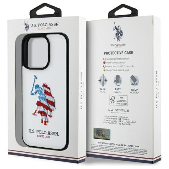 U.S. Polo Assn. USHCP15XPUSH Leather Big DH American Flag tok iPhone 15 Pro Max - fehér