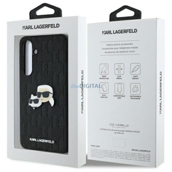 Karl Lagerfeld KLHCS24FEPGKLKCPK Monogram Karl&Chaoupette Head Pin keménytok Samsung Galaxy S24 FE - fekete