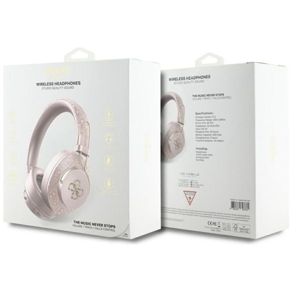 Guess GUBHS72P4FC4MP Metal 4G Logo Bluetooth vezeték nélküli fejhallgató ENC - rózsaszín