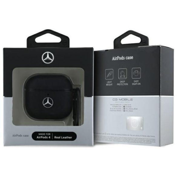 Mercedes-Benz MEA4CSLBK Leather Metal Logo tok AirPods 4 - fekete