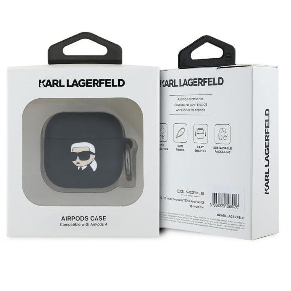 Karl Lagerfeld KLA4RUNIKK Silicone Karl Head 3D tok AirPods 4 - fekete