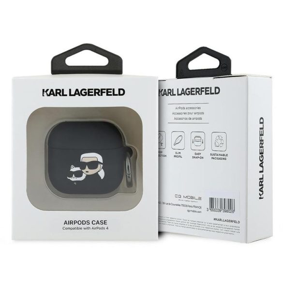 Karl Lagerfeld KLA4RUNKCHK Silicone Karl&Chaupette Head 3D tok AirPods 4 - fekete