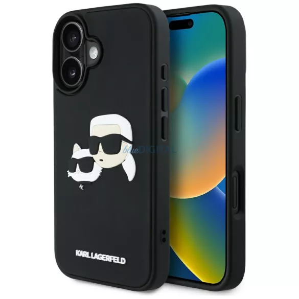Karl Lagerfeld HC 3D gumiból készült, kétfejű tok iPhone 16, fekete