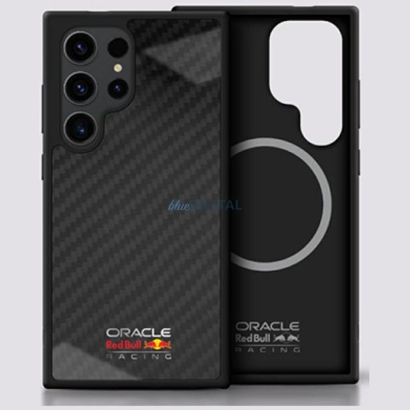 Red Bull RBHMS25L24CFILSK Real Carbon Fiber Shiny Logo MagSafe-kompatibilis tok Samsung Galaxy S25 Ultra - piros