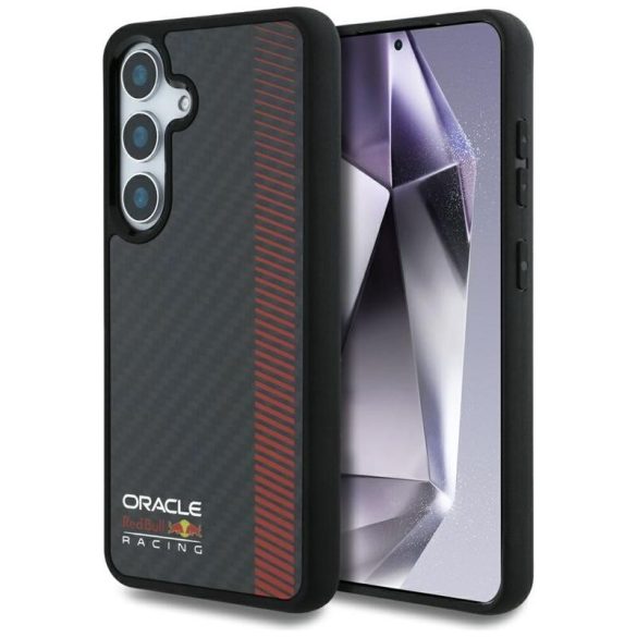 Red Bull RBHMS25M24CFGSMK Real Carbon Fiber Powerbar MagSafe-kompatibilis tok Samsung Galaxy S25 Plus - piros