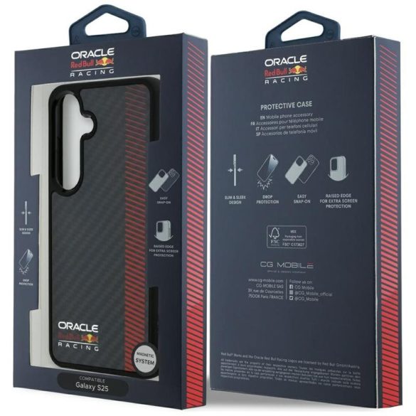 Red Bull RBHMS25M24CFGSMK Real Carbon Fiber Powerbar MagSafe-kompatibilis tok Samsung Galaxy S25 Plus - piros