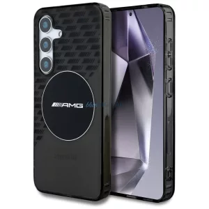 Cas AMG átlátszó rombuszmintás MagSafe tok Samsung Galaxy S25, fekete