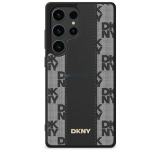 DKNY Leather Checkered Pattern MagSafe-kompatibilis tok Samsung Galaxy S25 - fekete