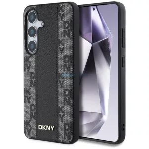 DKNY Leather Checkered Pattern MagSafe-kompatibilis tok Samsung Galaxy S25 - fekete