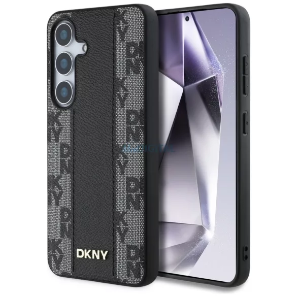 DKNY Leather Checkered Pattern MagSafe-kompatibilis tok Samsung Galaxy S25 - fekete