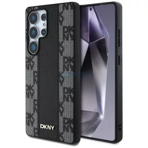 DKNY Leather Checkered Pattern MagSafe-kompatibilis tok Samsung Galaxy S25 Ultra - fekete