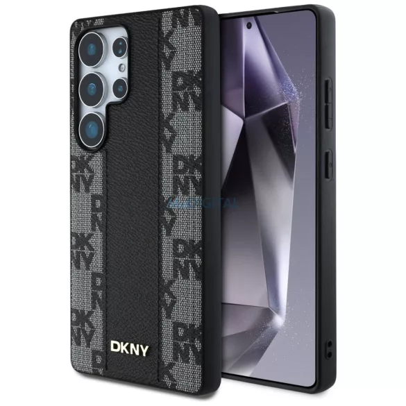 DKNY Leather Checkered Pattern MagSafe-kompatibilis tok Samsung Galaxy S25 Ultra - fekete