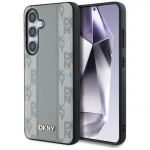 DKNY Leather Checkered Pattern MagSafe-kompatibilis tok Samsung Galaxy S25 - tópszürke