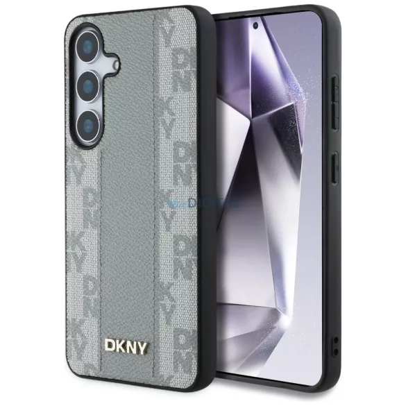 DKNY Leather Checkered Pattern MagSafe-kompatibilis tok Samsung Galaxy S25 - tópszürke