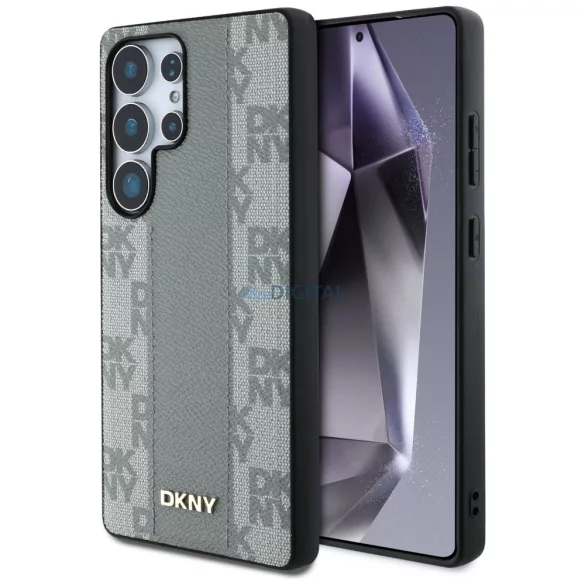 DKNY bőr, kockás mintás MagSafe tok Samsung Galaxy S25 Ultra, taupe színben