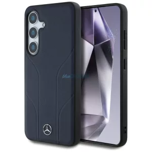 Mercedes bőr, dombornyomott vonalakkal díszített MagSafe tok Samsung Galaxy S25, kék