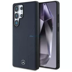   Mercedes bőr, dombornyomott vonalakkal ellátott MagSafe tok Samsung Galaxy S25 Ultra készülékhez, kék