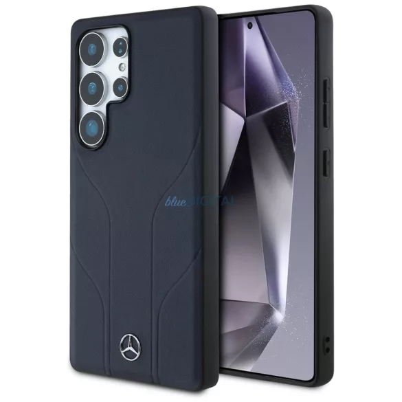 Mercedes bőr, dombornyomott vonalakkal ellátott MagSafe tok Samsung Galaxy S25 Ultra készülékhez, kék