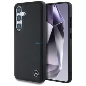 Mercedes bőr, vízszintes dombornyomott íves MagSafe tok Samsung Galaxy S25, fekete
