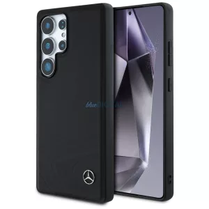 Mercedes bőr, vízszintes dombornyomott íves MagSafe tok Samsung Galaxy S25 Ultra, fekete