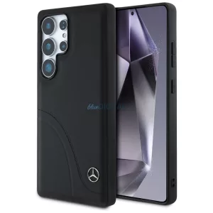Mercedes bőr tok ívelt varrásokkal Samsung Galaxy S25 Ultra készülékhez, fekete
