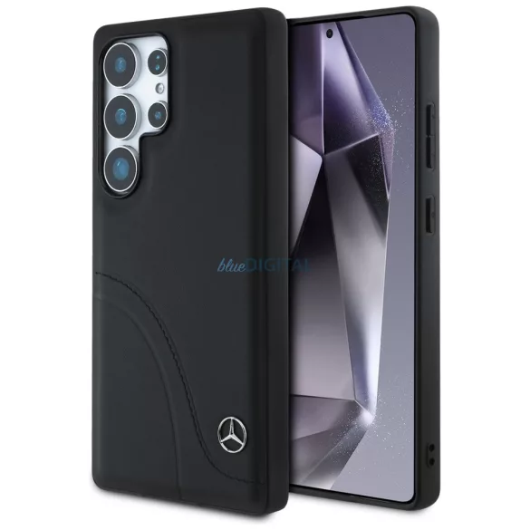 Mercedes bőr tok ívelt varrásokkal Samsung Galaxy S25 Ultra készülékhez, fekete