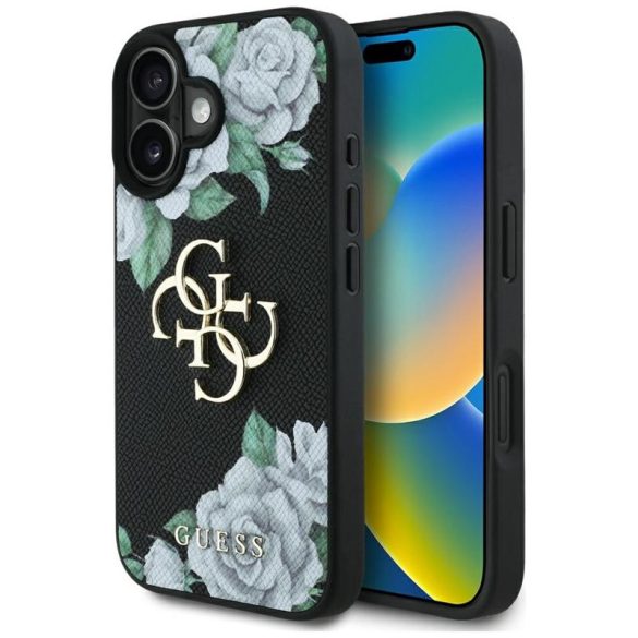 Guess GUHCP16SPGROP4MK Grained Roses Big 4G Logo tok iPhone 16 - fekete