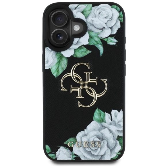 Guess GUHCP16SPGROP4MK Grained Roses Big 4G Logo tok iPhone 16 - fekete