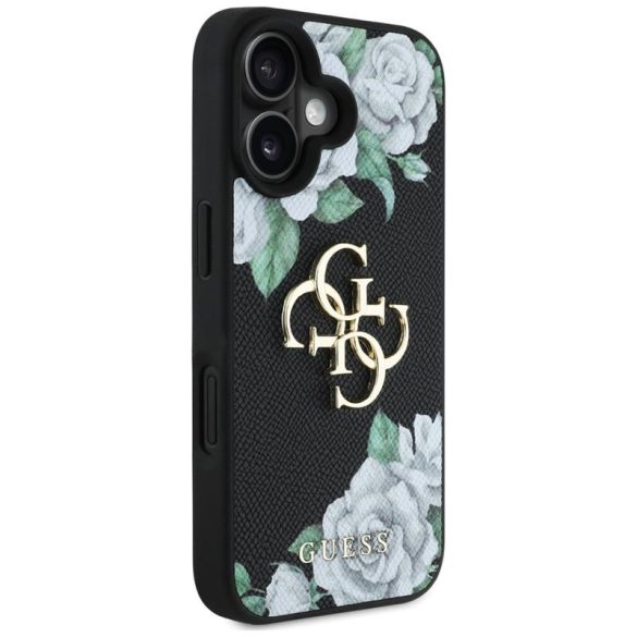 Guess GUHCP16SPGROP4MK Grained Roses Big 4G Logo tok iPhone 16 - fekete
