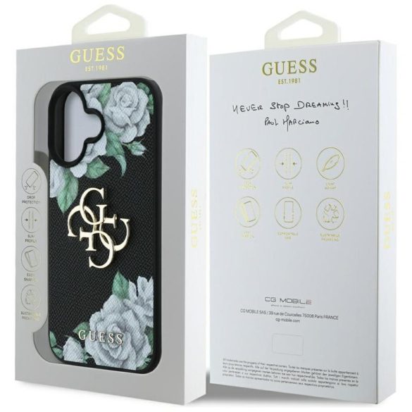 Guess GUHCP16SPGROP4MK Grained Roses Big 4G Logo tok iPhone 16 - fekete