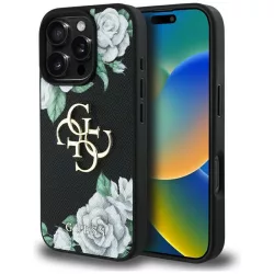   Guess GUHCP16XPGROP4MK Grained Roses Big 4G Logo tok iPhone 16 Pro Max - fekete