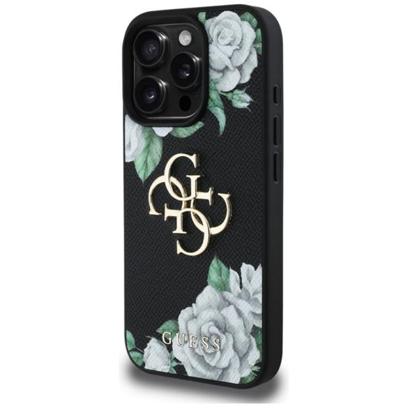 Guess GUHCP16XPGROP4MK Grained Roses Big 4G Logo tok iPhone 16 Pro Max - fekete