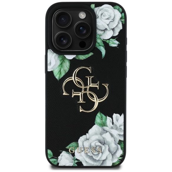 Guess GUHCP16XPGROP4MK Grained Roses Big 4G Logo tok iPhone 16 Pro Max - fekete